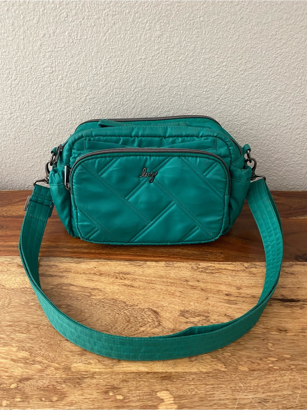 lug Boomer Bag in Kelly Green Quilted Adjustable Strap Travel RFID Utility